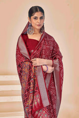 Maroon Dola Silk Patola Print Saree