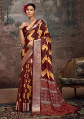 Maroon Velvet Tusser Silk Abstract Saree-INRA1001