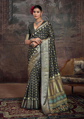 Grey Velvet Tusser Silk  Dot Print Saree-INRA1002