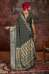 Grey Velvet Tusser Silk  Dot Print Saree