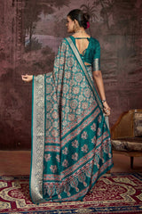Sea Green Velvet Tusser Silk  Ajrakh Saree