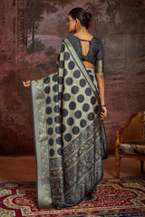 Grey Velvet Tusser Silk  Dot Print Saree
