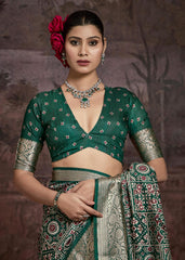 Green Velvet Tusser Silk  Ajrakh Saree