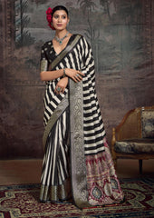 Black Velvet Tusser Silk  Leheriya Saree-INRA1007