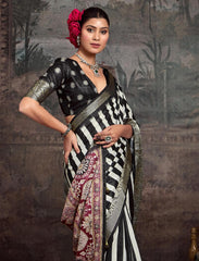 Black Velvet Tusser Silk  Leheriya Saree