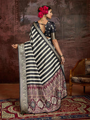 Black Velvet Tusser Silk  Leheriya Saree