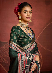 Green Velvet Tusser Silk  Ajrakh Saree