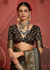 Brown Velvet Tusser Silk  Ajrakh Saree