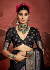 Black Velvet Tusser Silk  Ajrakh Saree