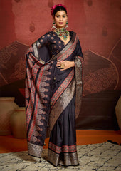 Purple Velvet Tusser Silk  Ajrakh Saree-INRA2006