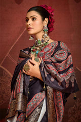 Purple Velvet Tusser Silk  Ajrakh Saree