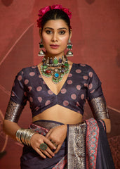 Purple Velvet Tusser Silk  Ajrakh Saree