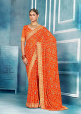 Orange Weightless Bandhani Print Saree-JHMR2001