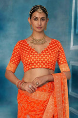 Orange Weightless Bandhani Print Saree