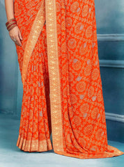 Orange Weightless Bandhani Print Saree