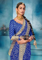 Navy Blue Weightless Bandhani Print Saree