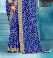 Navy Blue Weightless Bandhani Print Saree