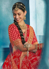 Red Weightless Bandhani Print Saree