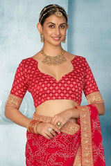 Red Weightless Bandhani Print Saree