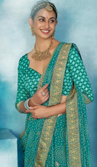 Aqua Green Weightless Bandhani Print Saree