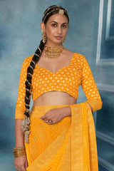 Yellow Weightless Bandhani Print Saree