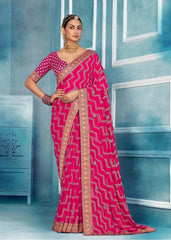 Pink Weightless Bandhani Print Saree-JHMR2008