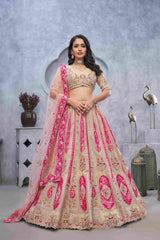 Lehenga Choli brodé en soie organza marron