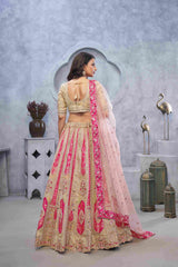 Lehenga Choli brodé en soie organza marron