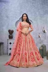 Lehenga Choli brodé en soie organza rose