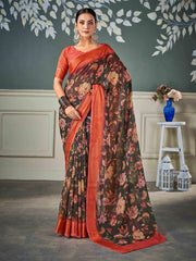 Brown Nylon Chiffon Golden Chiffon Saree-KRIT1004