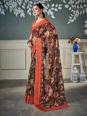 Brown Nylon Chiffon Golden Saree