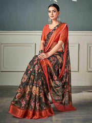 Brown Nylon Chiffon Golden Saree