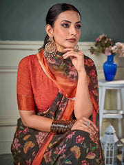 Brown Nylon Chiffon Golden Saree