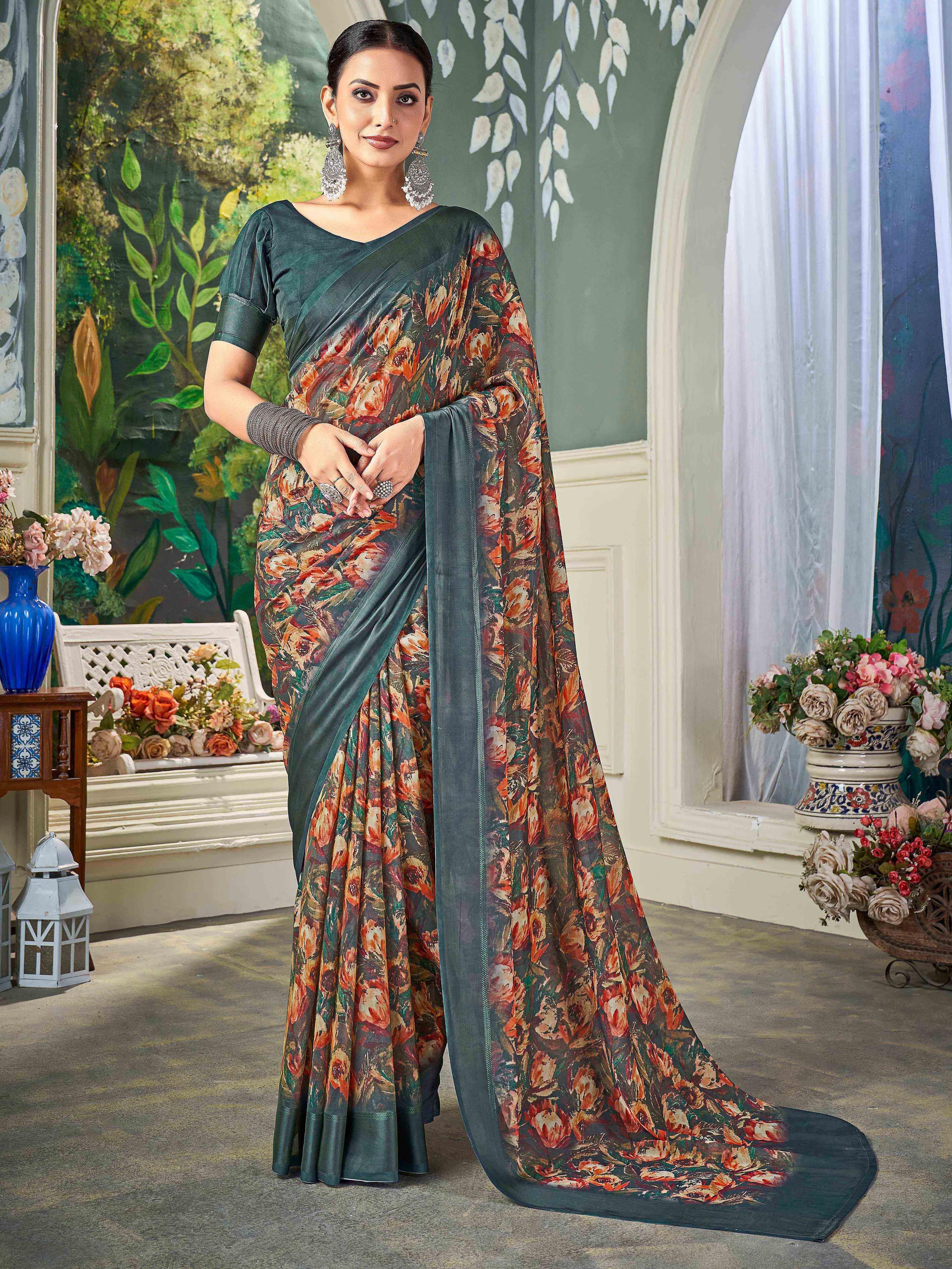 Multi Nylon Chiffon Golden Chiffon Saree-KRIT1005