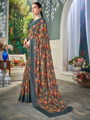 Multi Nylon Chiffon Golden Saree