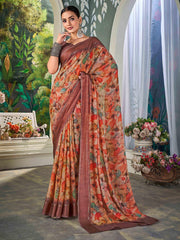 Multi Nylon Chiffon Golden Chiffon Saree-KRIT1006
