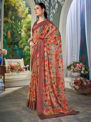 Multi Nylon Chiffon Golden Saree