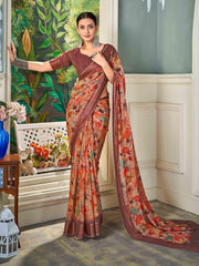 Multi Nylon Chiffon Golden Saree
