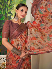 Multi Nylon Chiffon Golden Saree