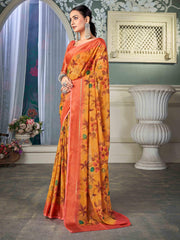 Yellow Nylon Chiffon Golden Saree