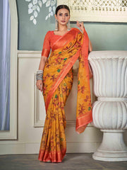 Yellow Nylon Chiffon Golden Saree