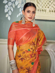 Yellow Nylon Chiffon Golden Saree