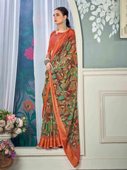 Multi Nylon Chiffon Golden Saree