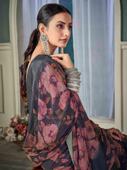 Grey Nylon Chiffon Golden Saree