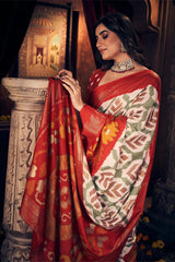 White Velvet Tussar Silk  Saree