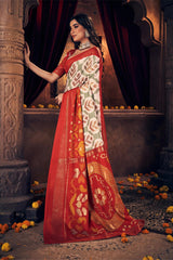 White Velvet Tussar Silk  Saree