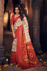 White Velvet Tussar Silk  Saree