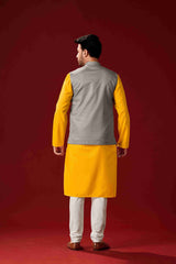 Ensemble pyjama Kurta en coton moutarde pour homme avec veste