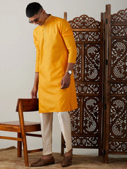 Ensemble pantalon Kurta en soie unie moutarde pour homme