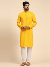 Men's Yellow Rayon Cotton ChikanKari Kurta Pajama Set